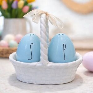 NEW Rae Dunn Blue Easter Egg Salt & Pepper Shakers in Basket – Adorable Spring